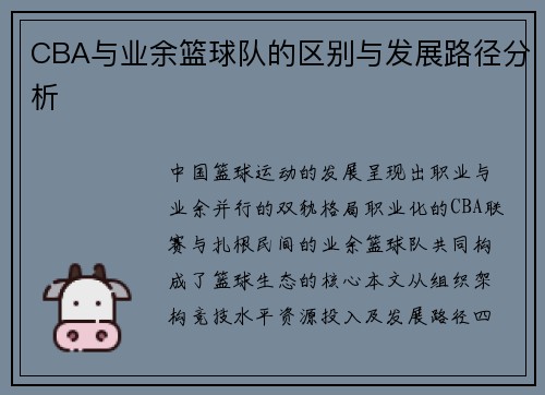 CBA与业余篮球队的区别与发展路径分析