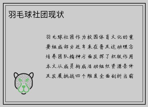 羽毛球社团现状
